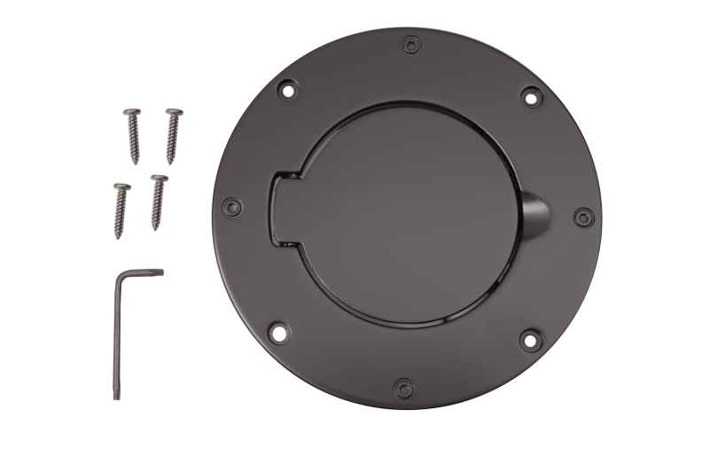 Jeep Wrangler Fuel Door Cover - Rugged Ridge - Non-locking, Billet Style - Black - `97-`06